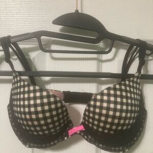 Victoria's Secret Black and White Checkered Bra with Pink Bow